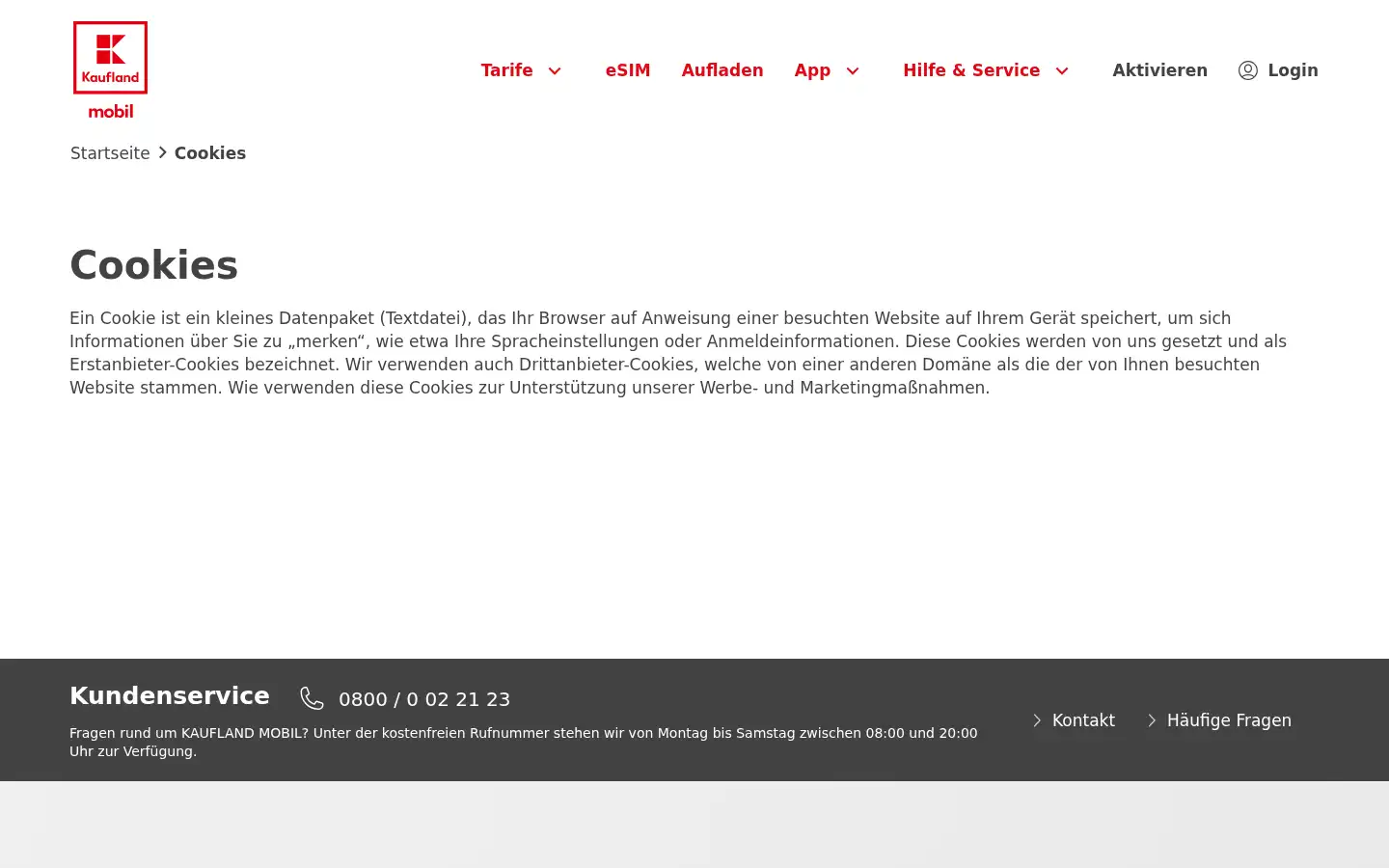 Screenshot of kaufland-mobil.de