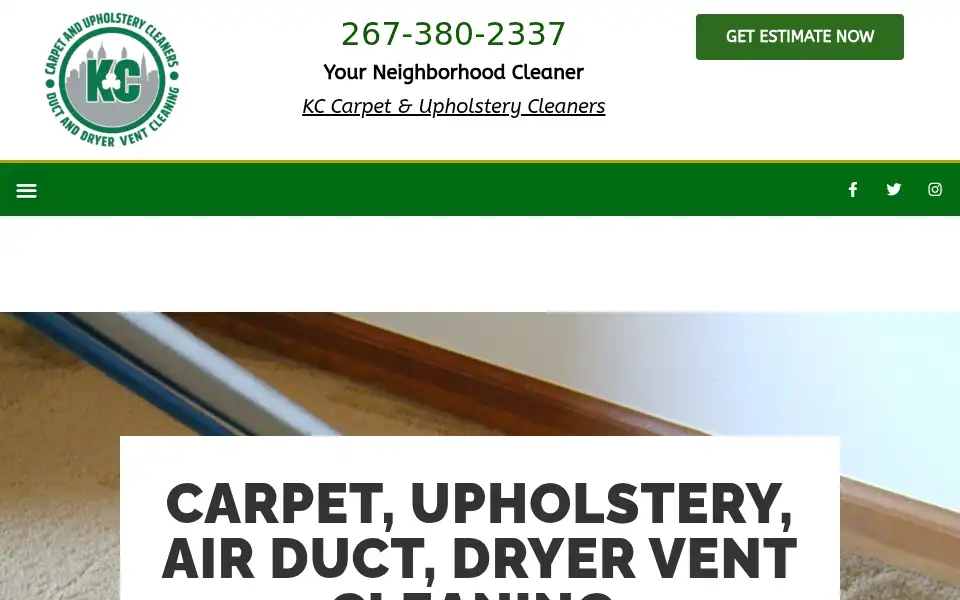 Screenshot of kccarpetandupholsterycleaners.com