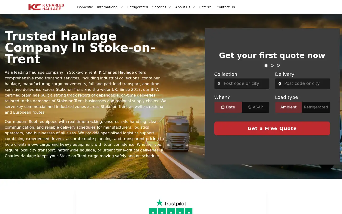 Screenshot of kcharleshaulage.co.uk