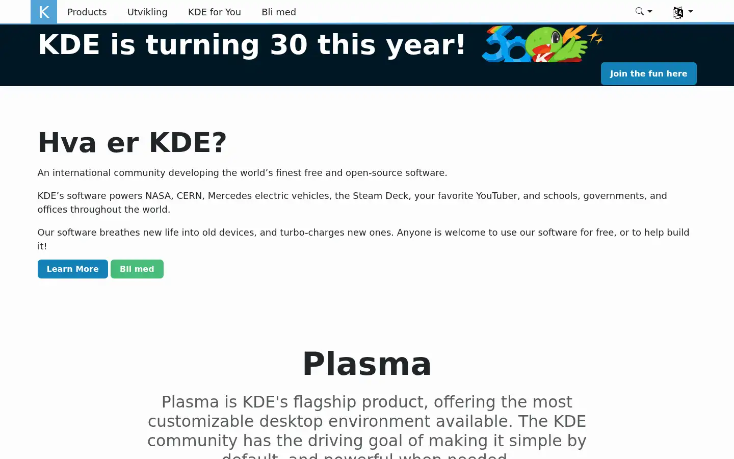 Screenshot of kde.org