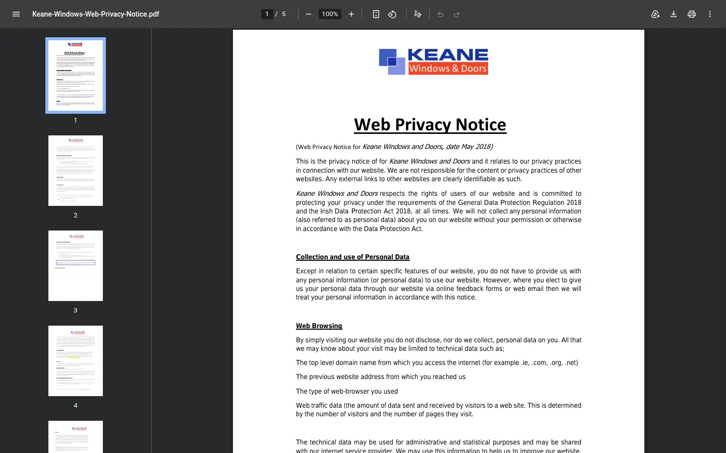 Screenshot of keanewindows.ie