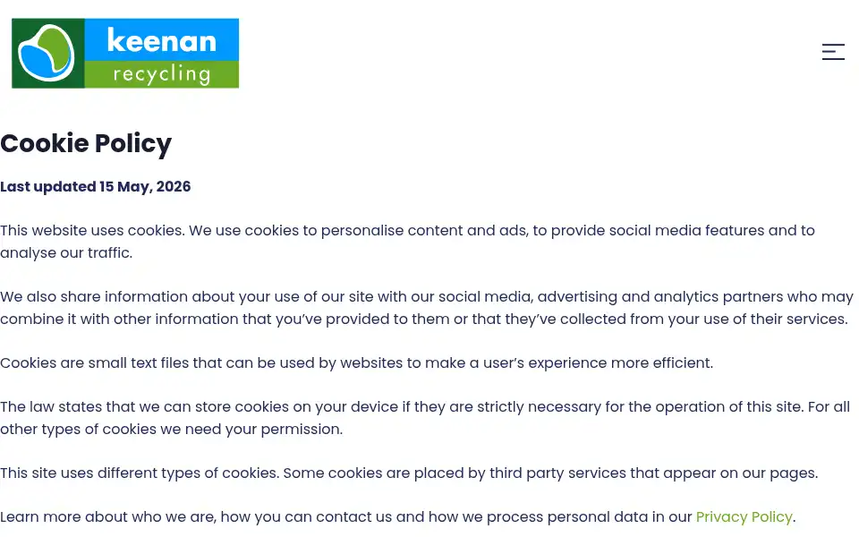 Screenshot of keenanrecycling.co.uk
