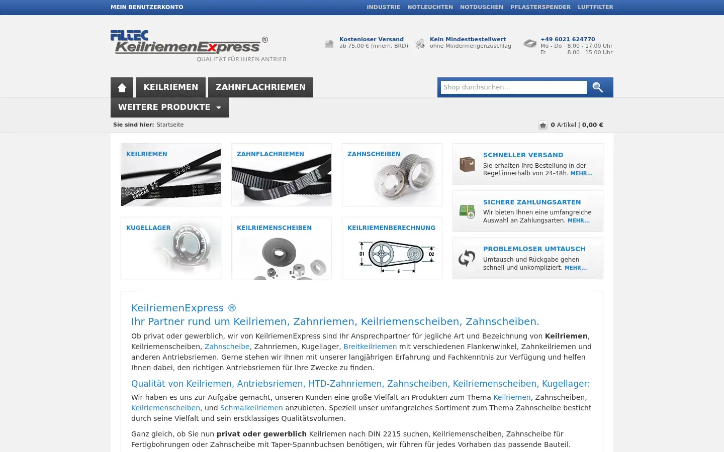 Screenshot of keilriemenexpress.de