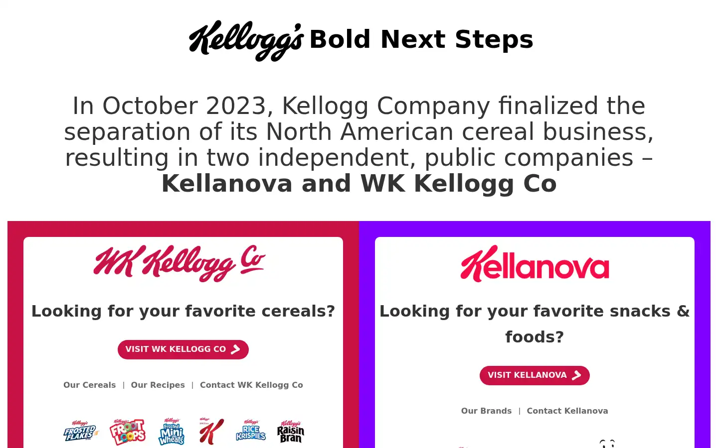 Screenshot of kelloggs.com