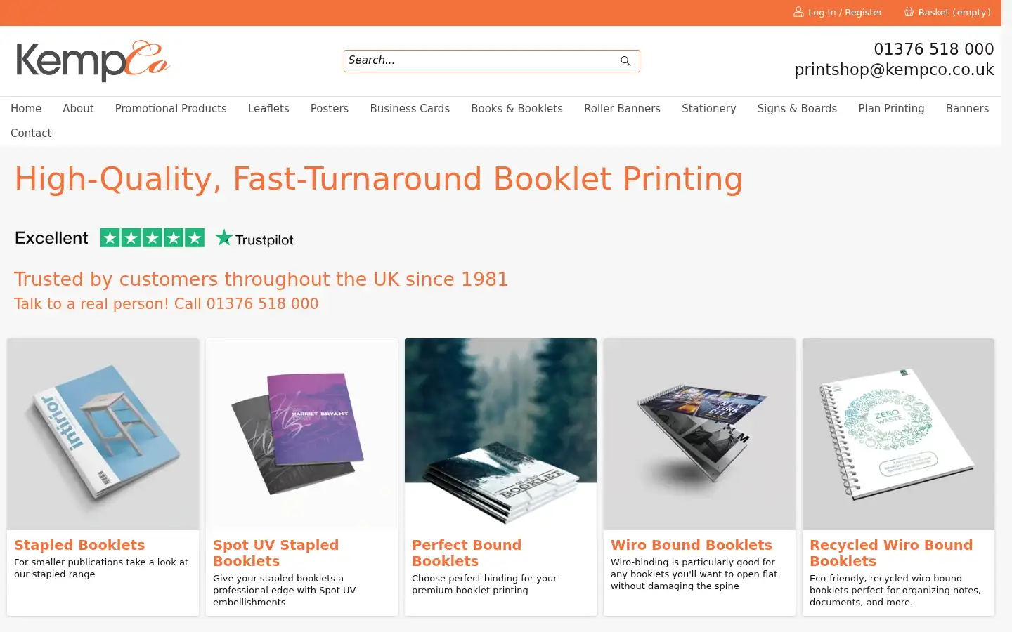 Screenshot of kempcoprinting.com