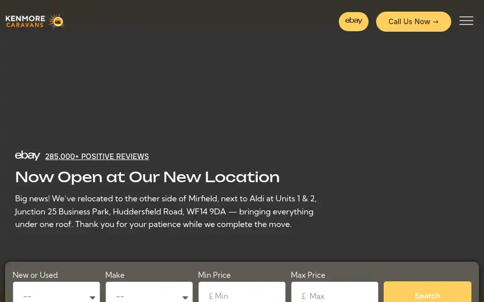 Screenshot of kenmorecaravans.co.uk