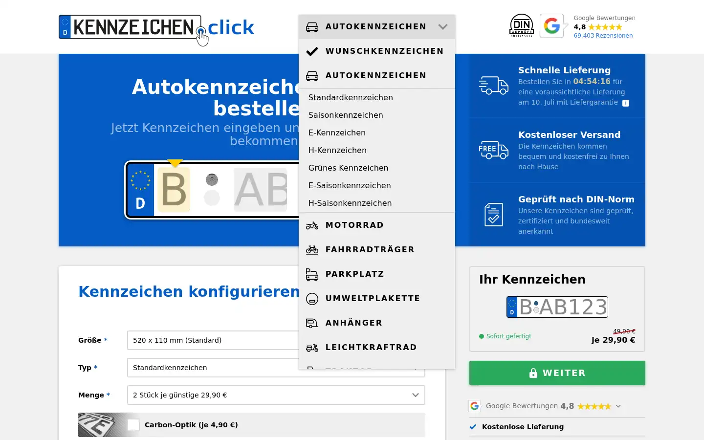 Screenshot of kennzeichen.click