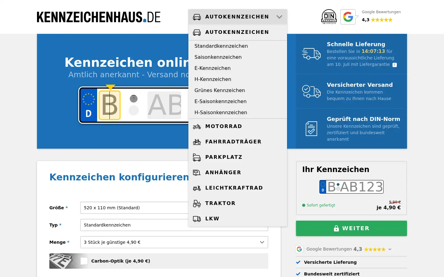 Screenshot of kennzeichenhaus.de