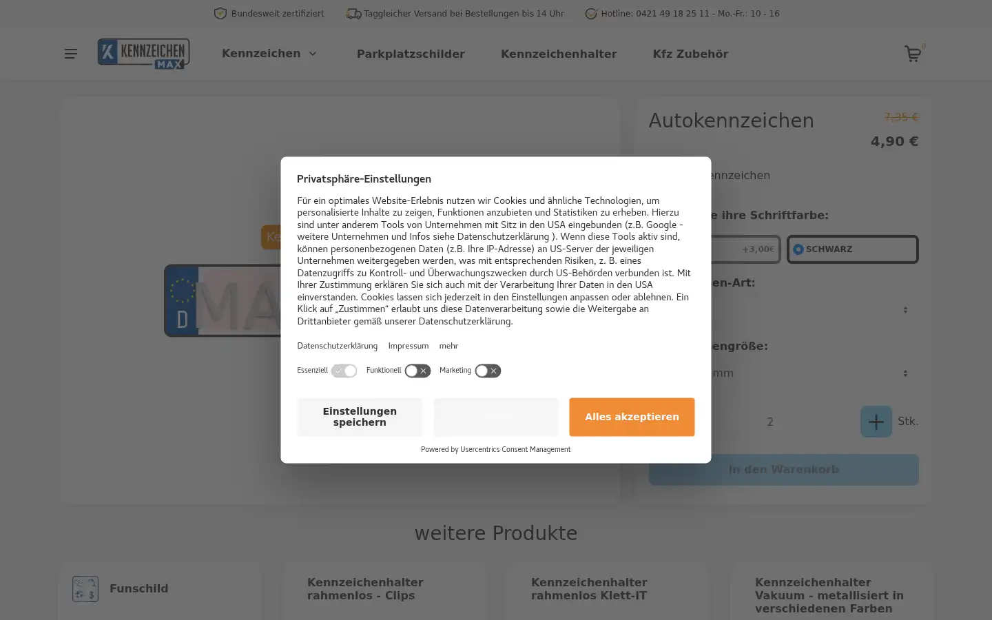 Screenshot of kennzeichenmax.de