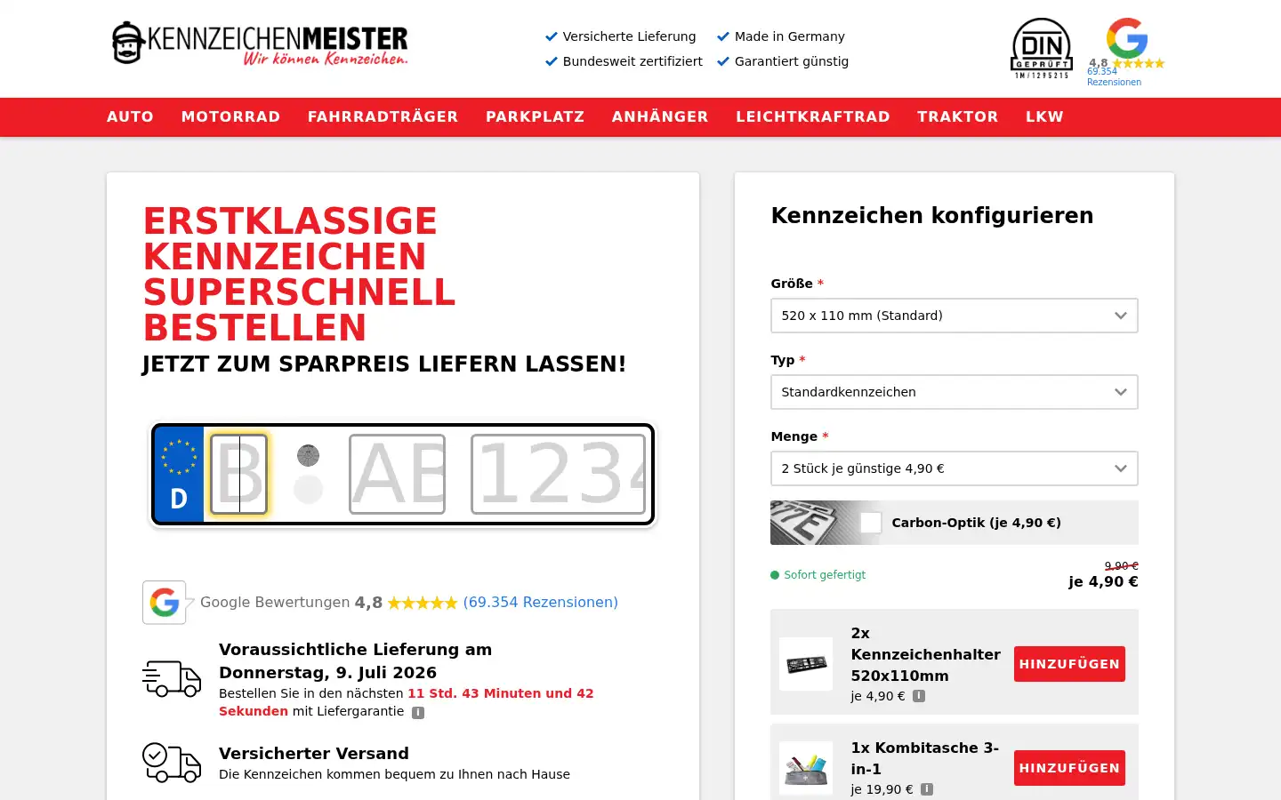 Screenshot of kennzeichenmeister.de