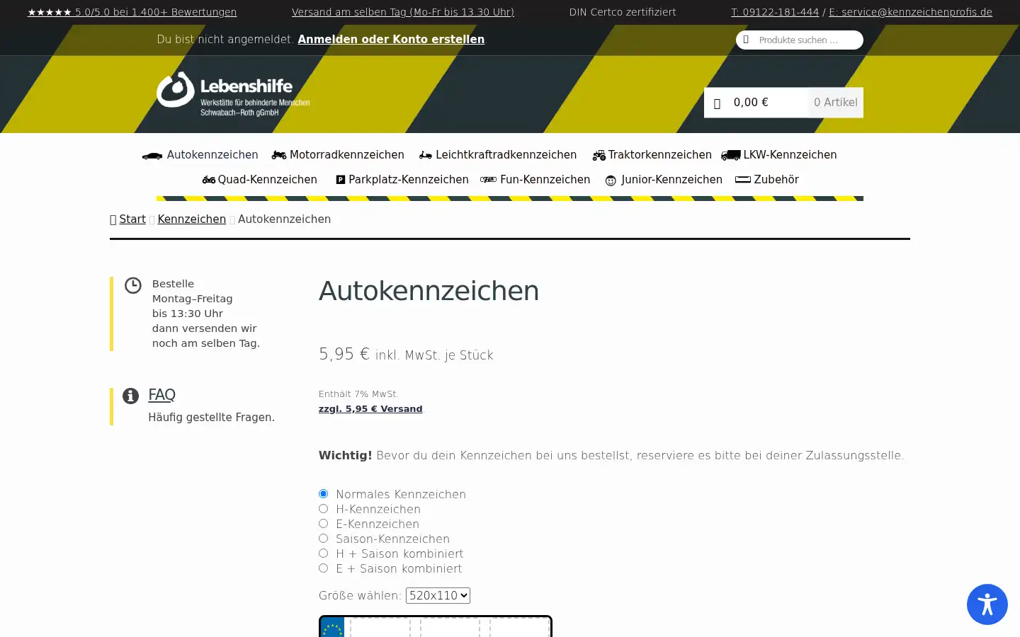 Screenshot of kennzeichenprofis.de