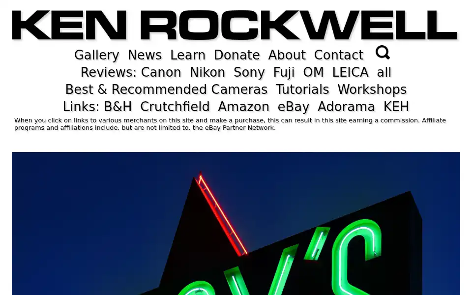 Screenshot of kenrockwell.com