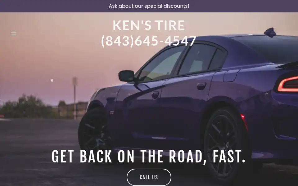 Screenshot of kens24hourtireservice.com