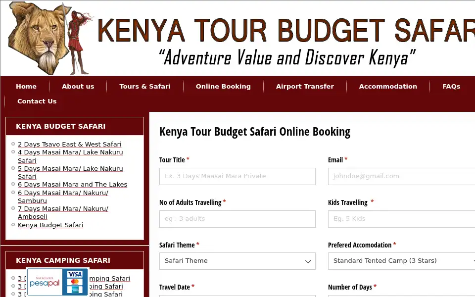 Screenshot of kenyatourbudgetsafari.com