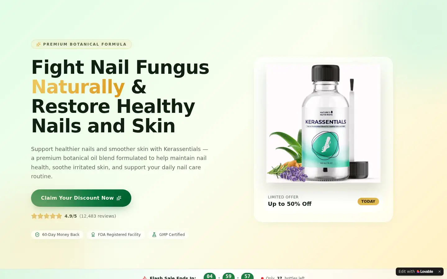 Screenshot of kerassentials-oil-colibrim.lovable.app