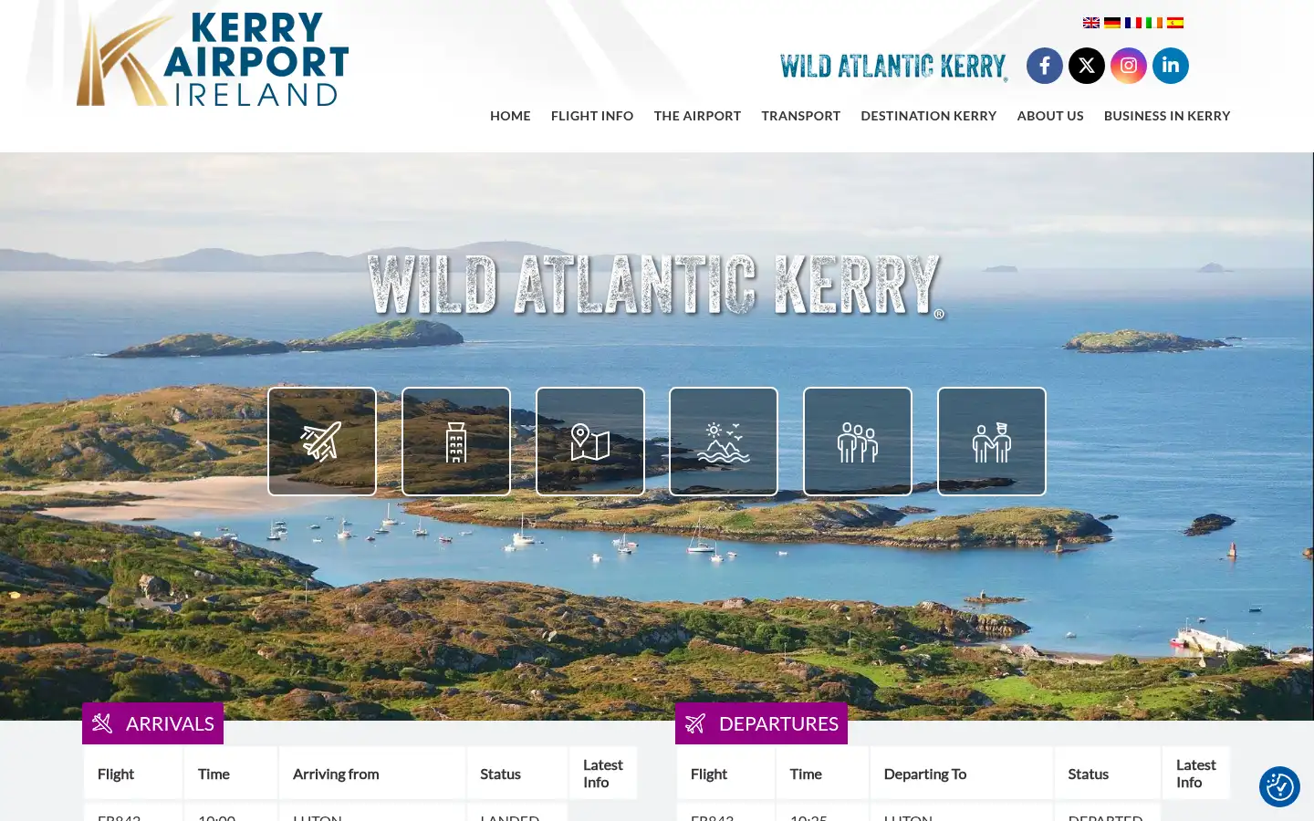 Screenshot of kerryairport.ie