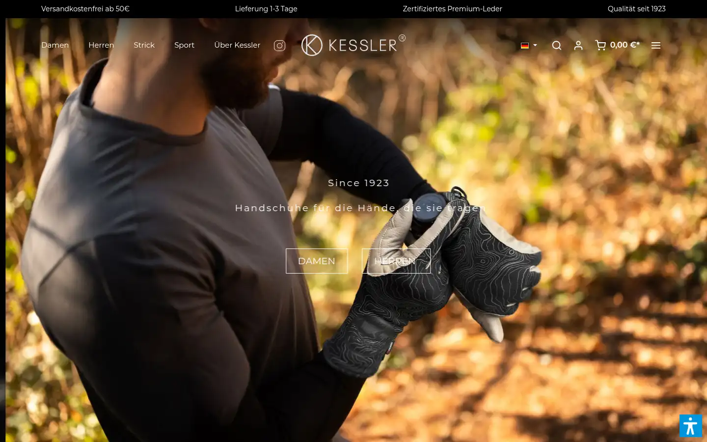Screenshot of kesslergloves.com