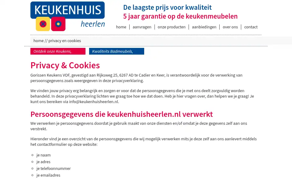 Screenshot of keukenhuisheerlen.nl