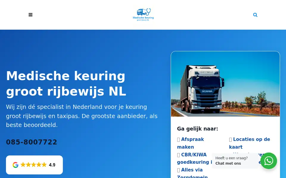 Screenshot of keuringgrootrijbewijs.nl