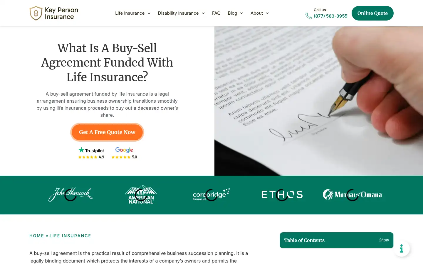 Screenshot of keypersoninsurance.com