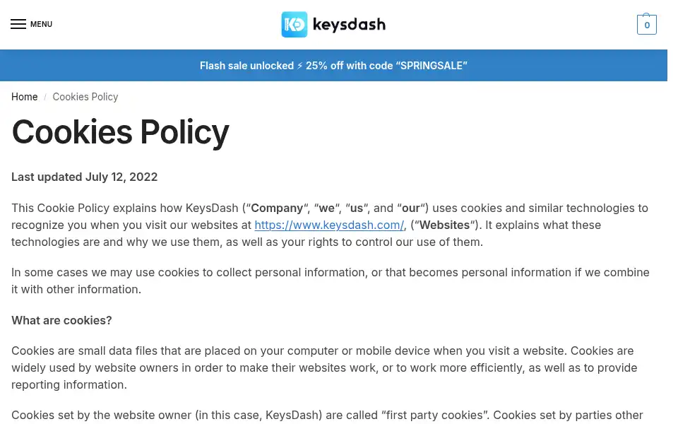 Screenshot of keysdash.com