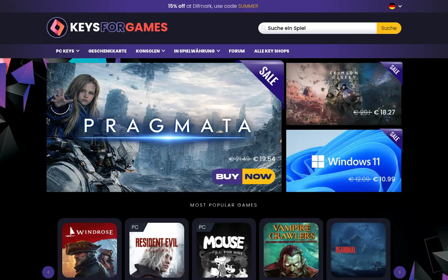 Screenshot of keysforgames.de
