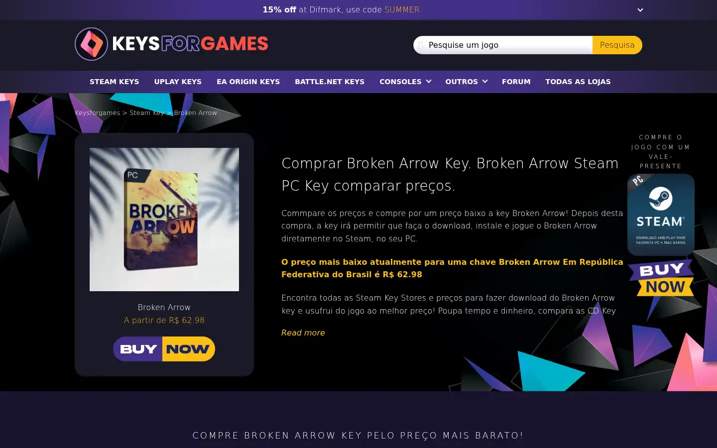 Screenshot of keysforsteam.com.br