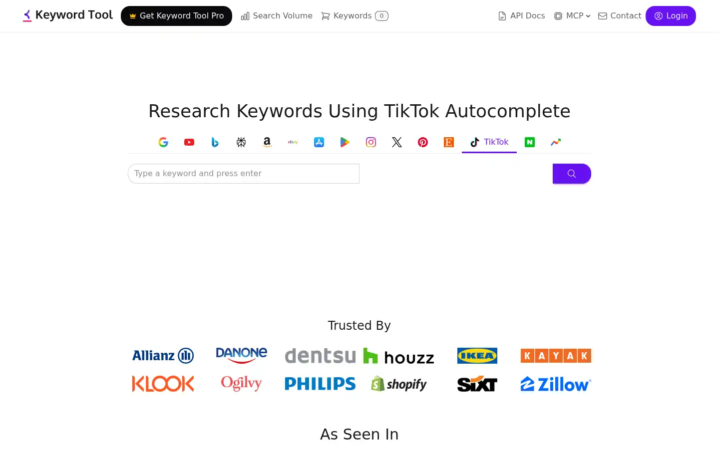 Screenshot of keywordtool.io