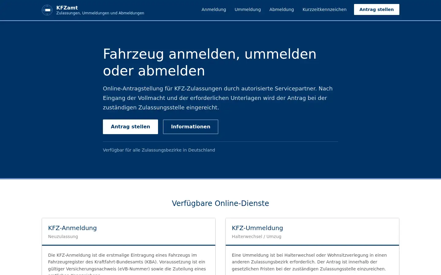 Screenshot of kfzamt.de