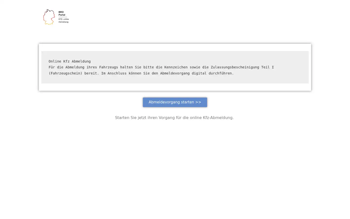 Screenshot of kfzonlineabmelden.de