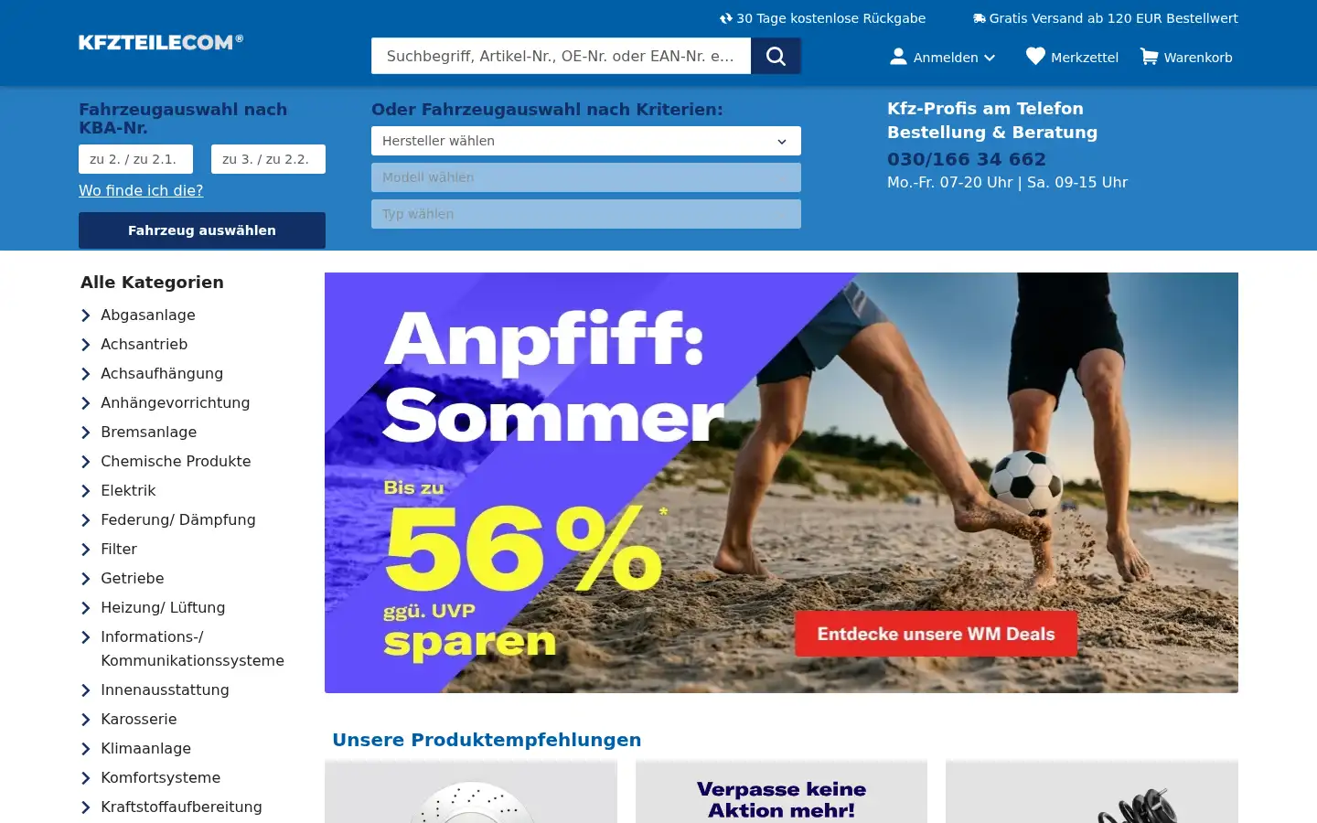 Screenshot of kfzteile.com