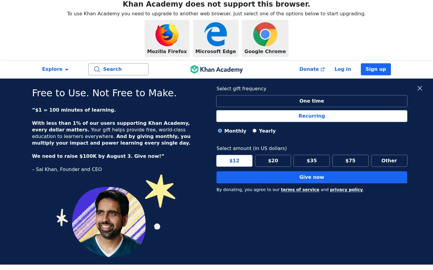 Screenshot of khanacademy.org
