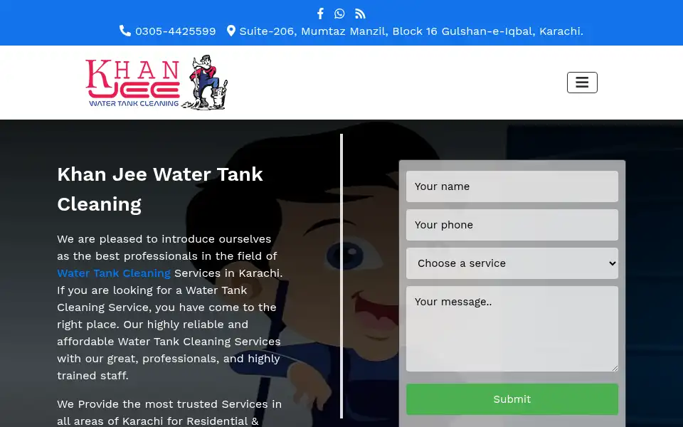 Screenshot of khanjeewatertankcleaning.com
