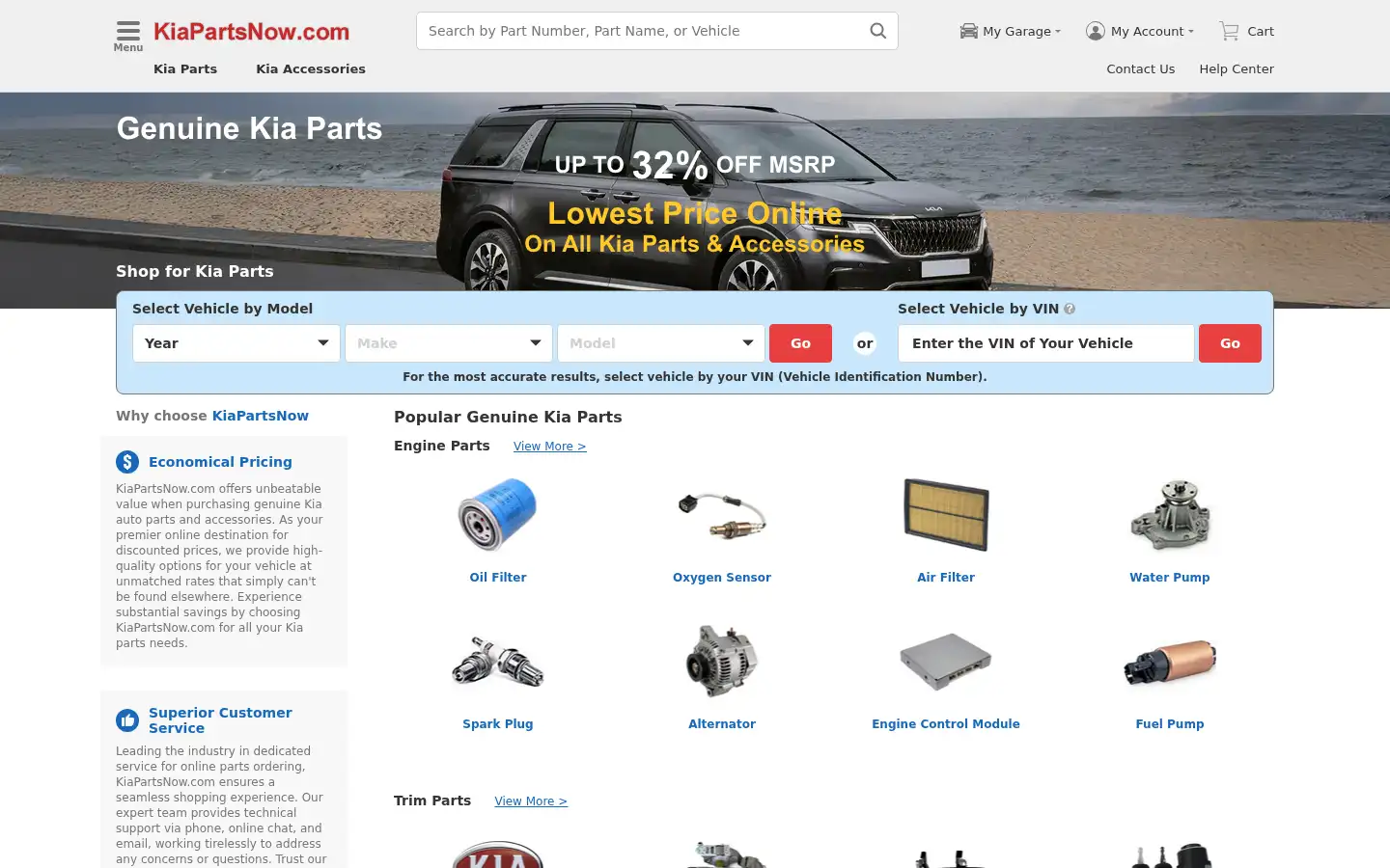 Screenshot of kiapartsnow.com