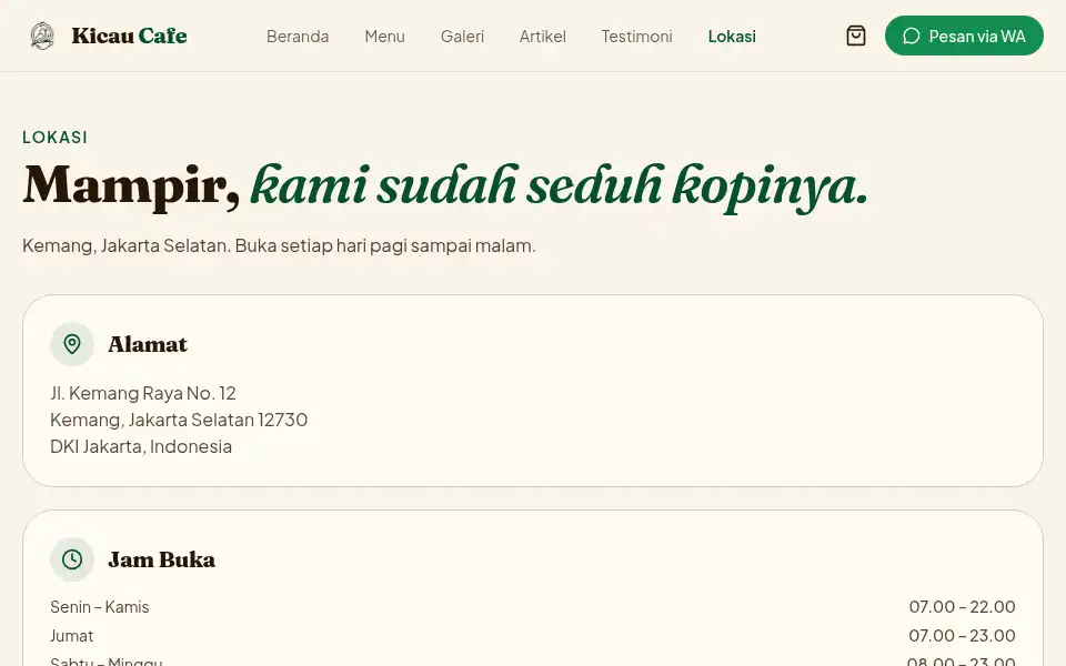 Screenshot of kicaucafe.com