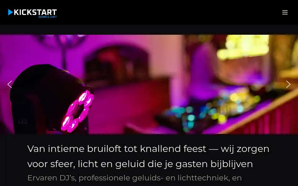 Screenshot of kickstartsoundlight.nl