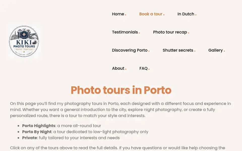 Screenshot of kikiphototours.com