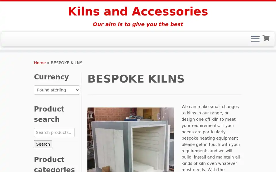 Screenshot of kilnsandaccessories.com