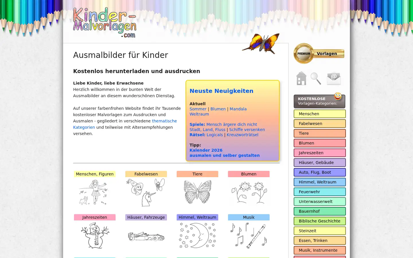 Screenshot of kinder-malvorlagen.com