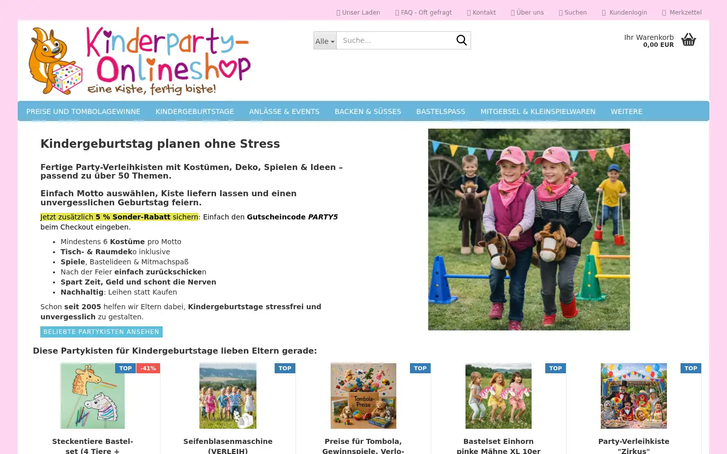 Screenshot of kinderparty-onlineshop.de