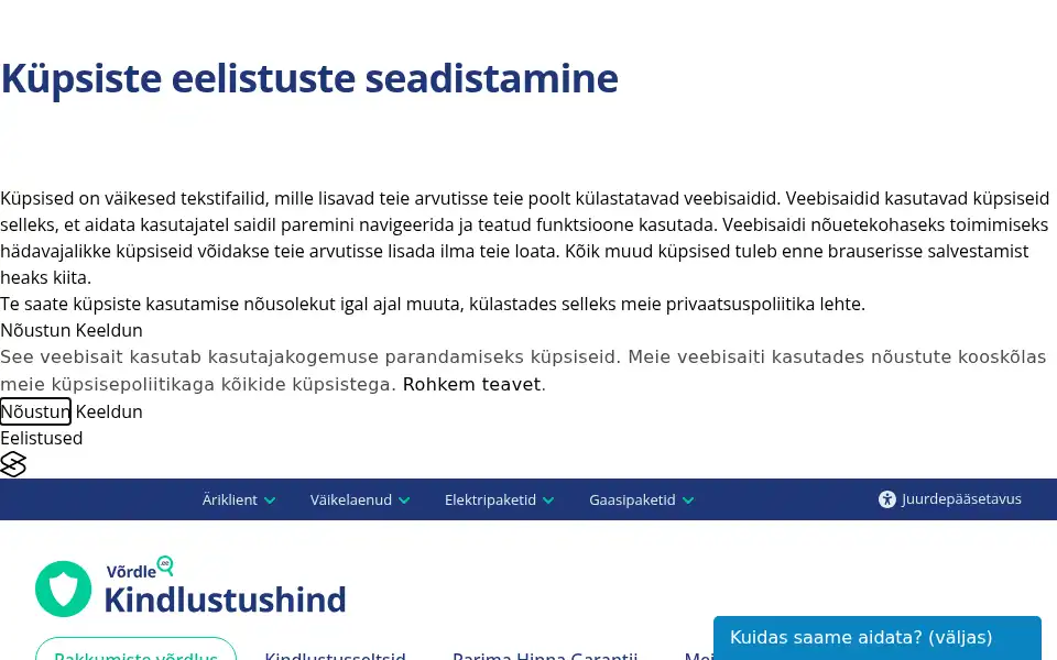 Screenshot of kindlustushind.ee