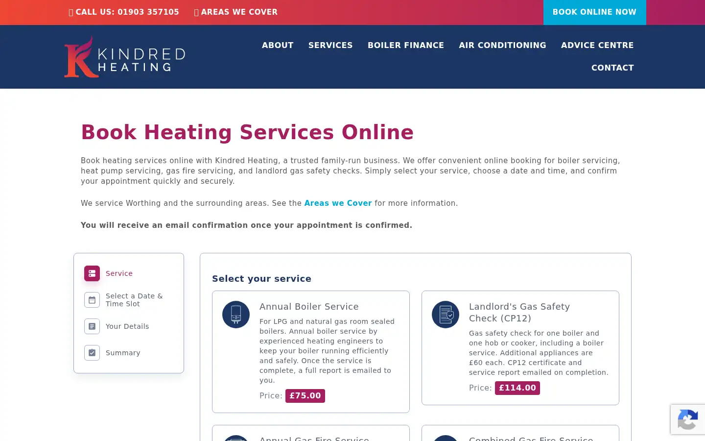 Screenshot of kindredheating.co.uk