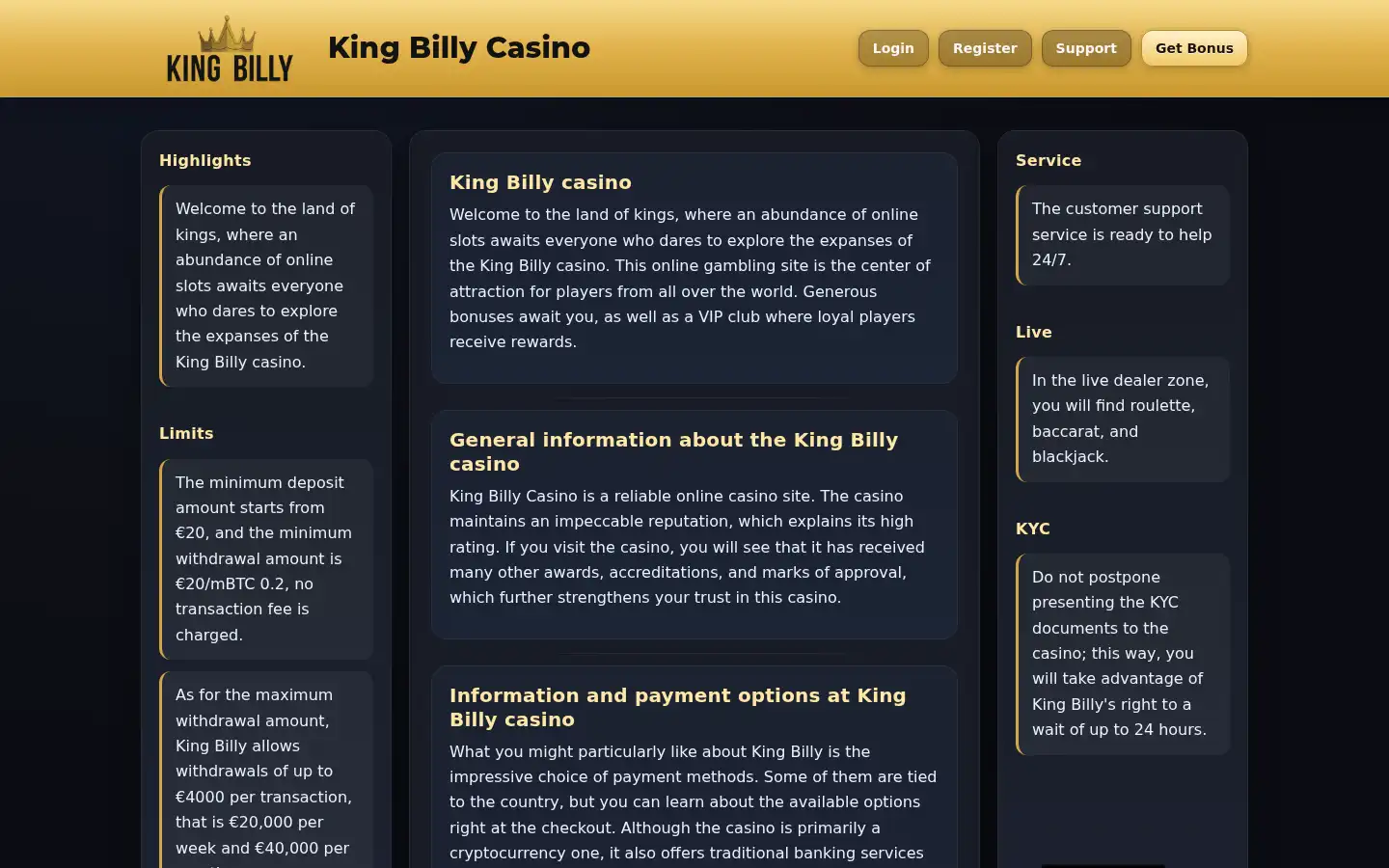 Screenshot of kingbillycasinoau.com