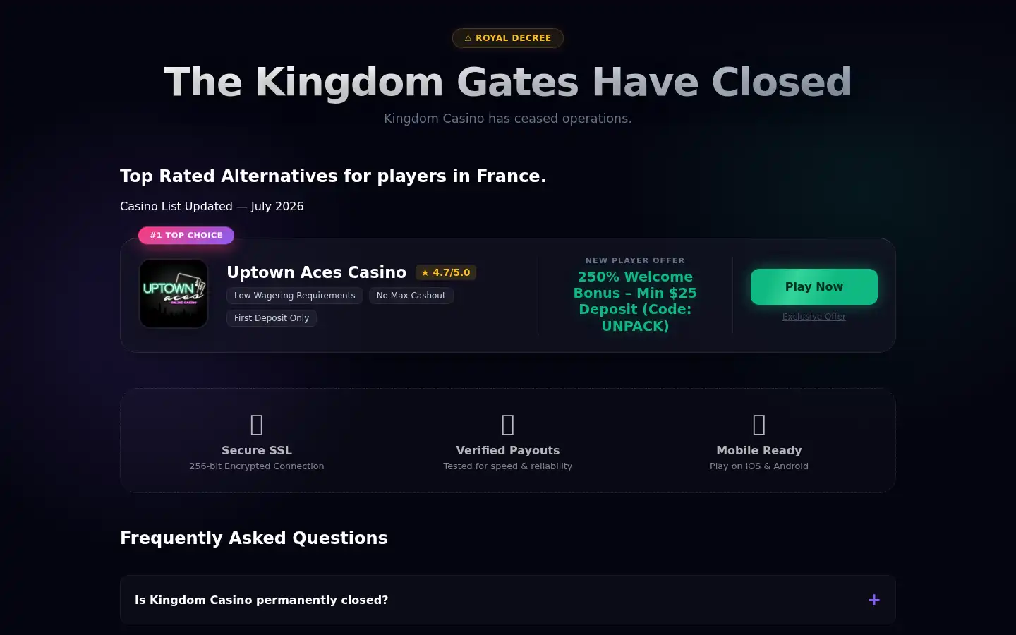 Screenshot of kingdomcasino.com
