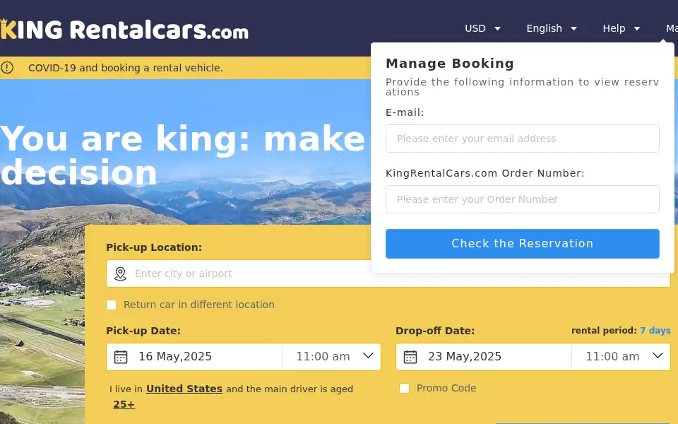 Screenshot of kingrentalcars.com