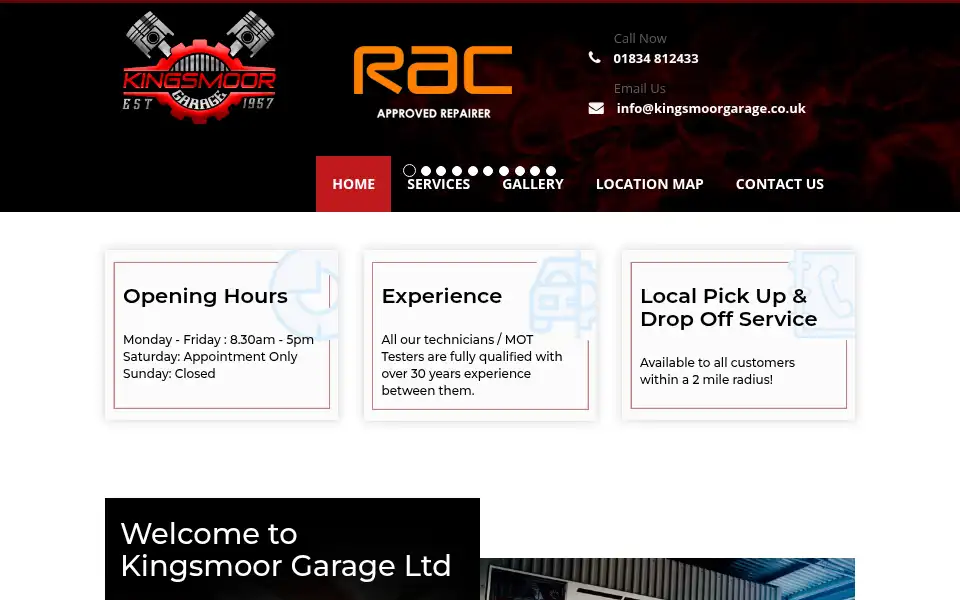 Screenshot of kingsmoorgarage.co.uk