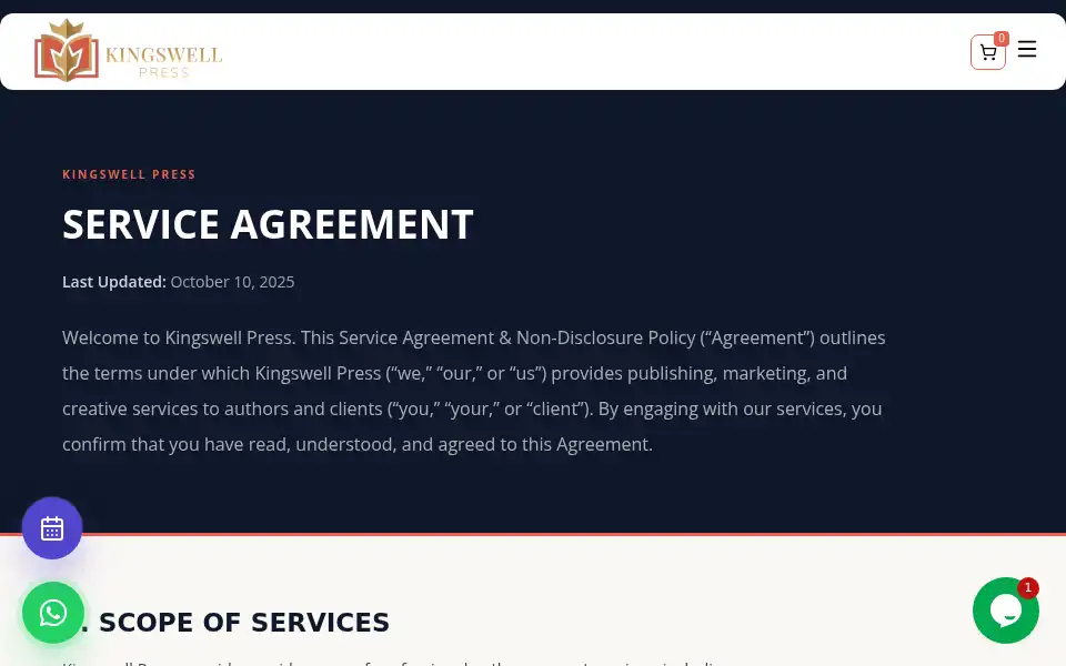 Screenshot of kingswellpress.com
