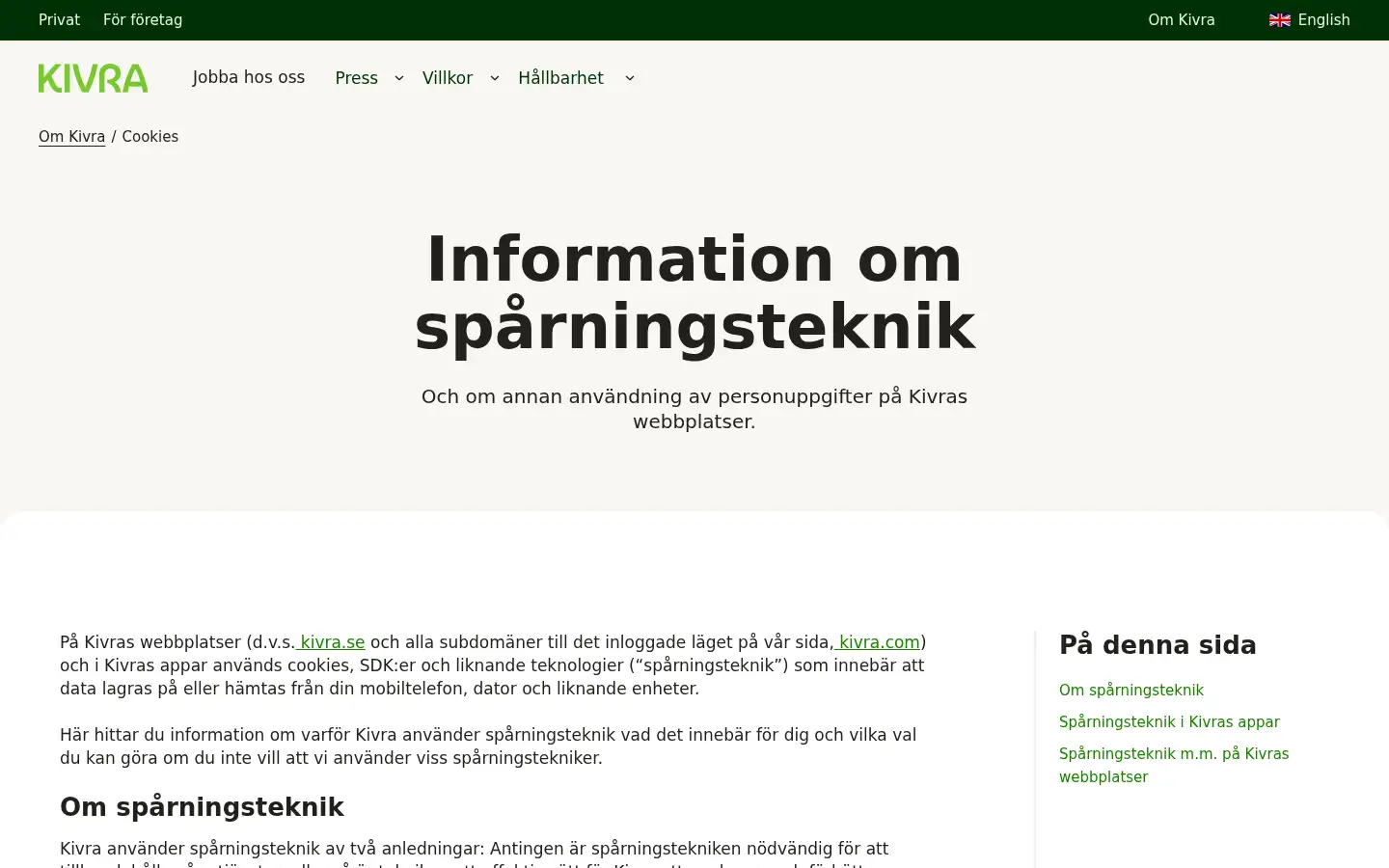 Screenshot of kivra.com