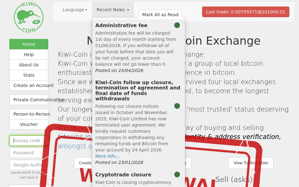 Screenshot of kiwi-coin.com