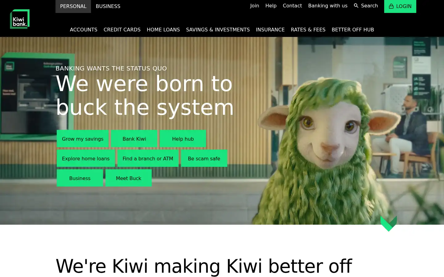 Screenshot of kiwibank.co.nz